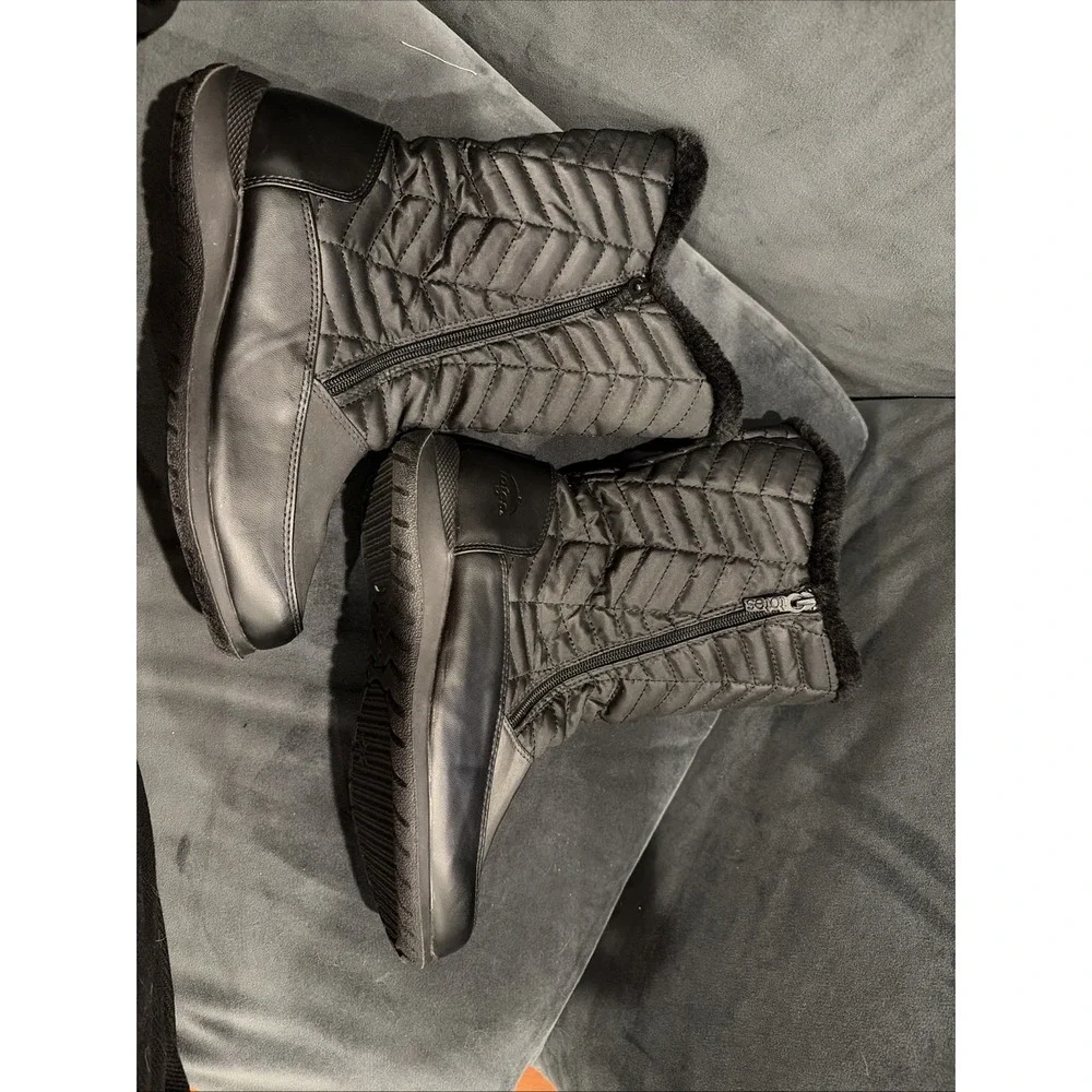 Totes Jodi Black Boots Sz 8 Waterproof Winter Side Zip Quilted